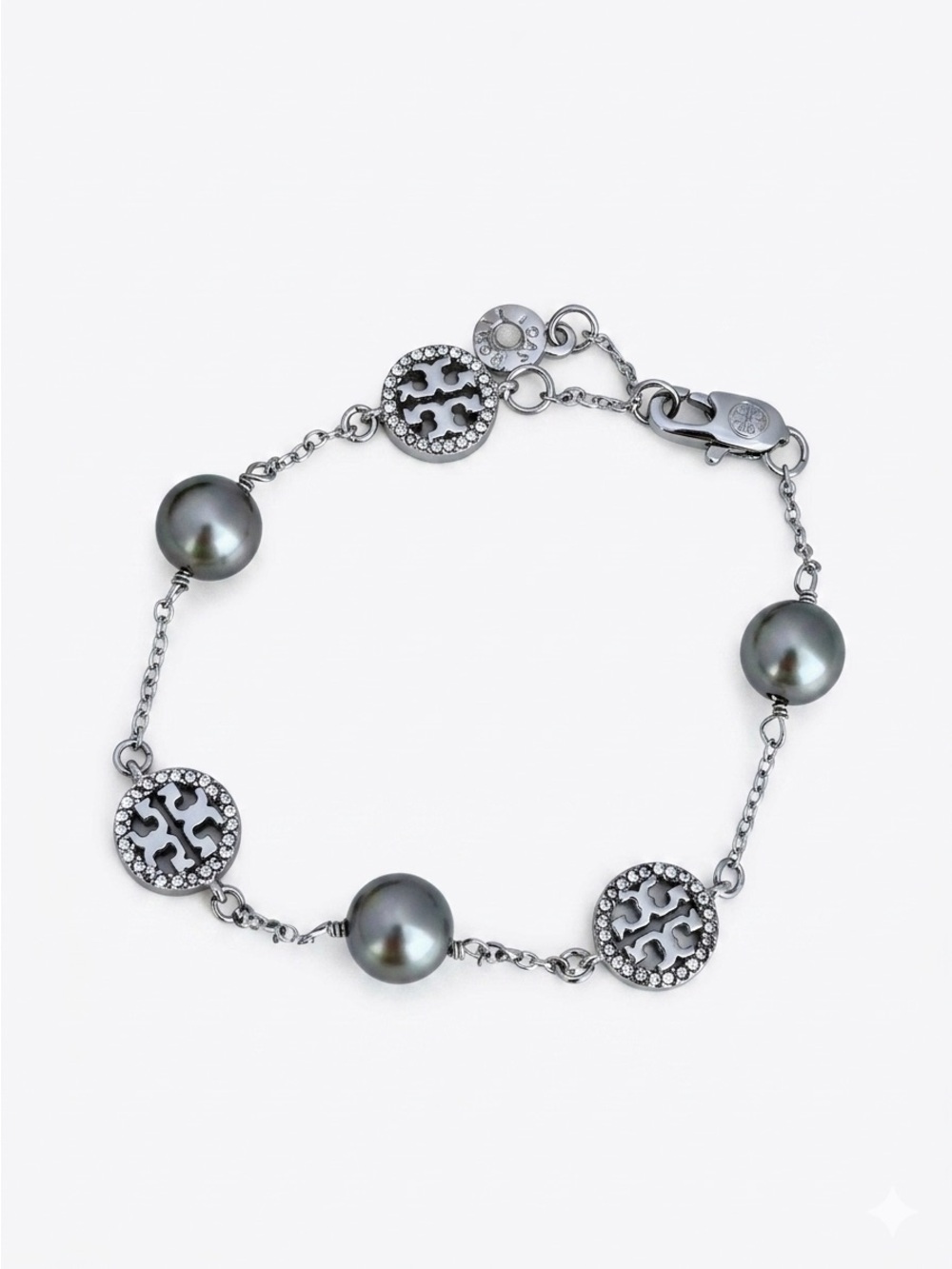 Silver👀Tory Burch Crystal Logo & Pearl Station Bracelet🥳🥳❌❌